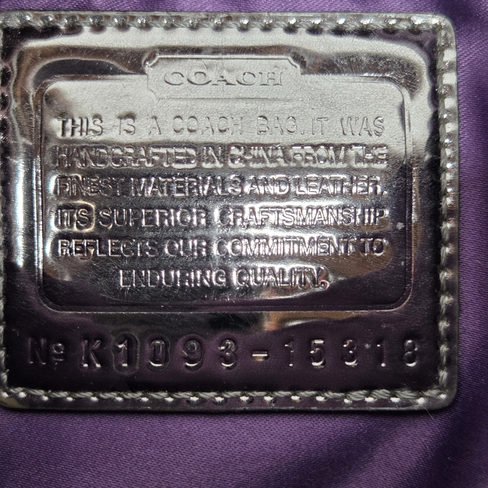 Coach Poppy Signature Sateen Pocket Swing Bag Black & Silver Crossbody Purple - Picture 6 of 13